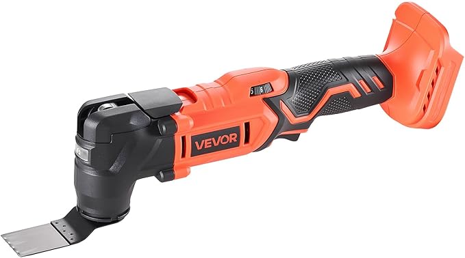 VEVOR Cordless Oscillating Tool, 20V Multitool Oscillating Tool with 6 Variable Speeds 8500-17000 OPM, 3.2째 Oscillating Angle, 8PCS Saw Accessories & LED Work Light (Battery Pack Not Included)