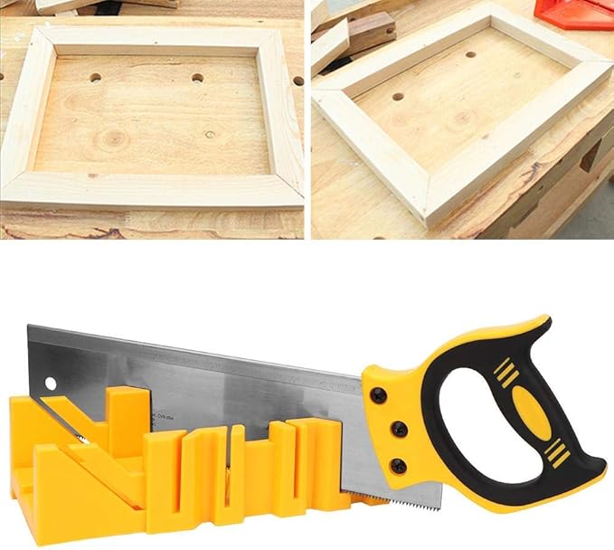 Mitre Box and Saw Set, 12 inch ABS Plastic Multiple Angle Clamping Mitre Box with 14 inch Back Saw for Woodworking