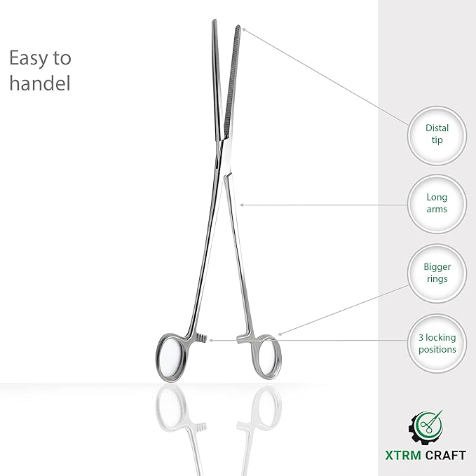Pean Hemostat Straight and Curved Multipurpose Locking Tweezer Clamps Serrated, Stainless Steel - Hemostats for Nurses, Fishing Forceps, Crafts and Hobby