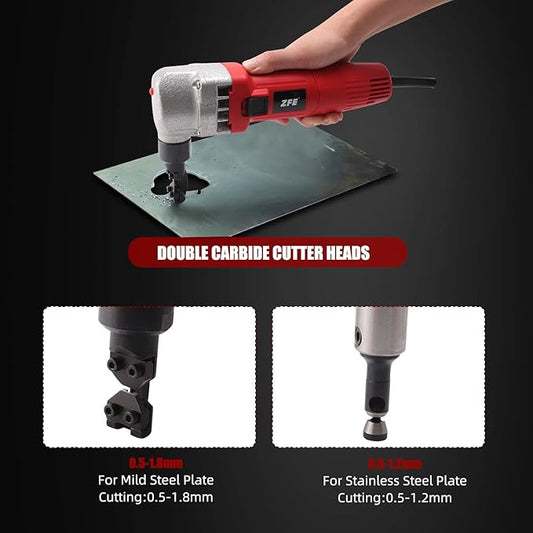 Electric Metal Nibbler, ZFE 380W Electric Sheet Steel Nibbler Metal Shear with 1700RPM High Speed Rotor for Cutting Stainless Steel, Aluminium, Plastic