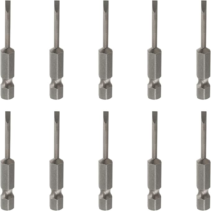 10 Pcs SL3 Magnetic Slotted Screwdriver Bits S2 Steel Flat Head Screwdriver Bits with 1/4 Inch Hex Shank, 2 Inch Length