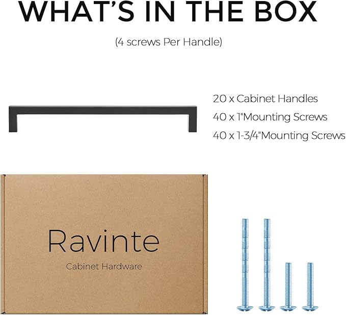 Ravinte 20-Pack Square Drawer Handles, 7-1/2 Inch, Matte Black, Pack of 20