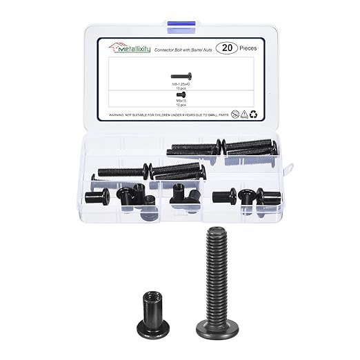 METALLIXITY Furniture Crib Screws Replacement Set(M8-1.25x40mm) 20Pcs, Galvanization Connector Bolts M8 Screw Barrel Nuts Binding Screws, for Chair Cabinet Bed, Black