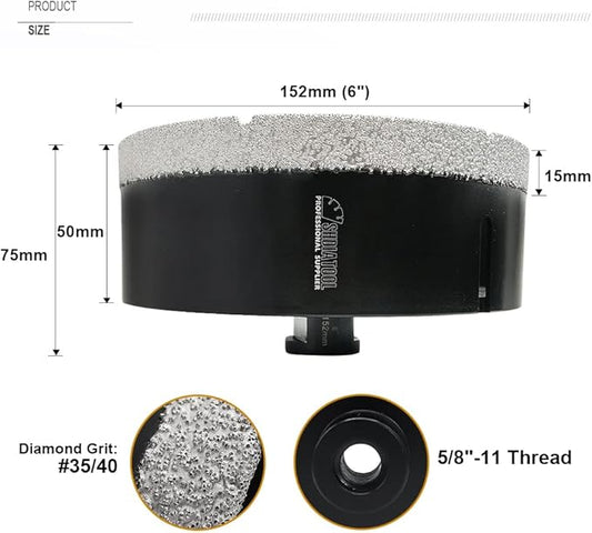 SHDIATOOL Diamond Core Drill Bits 6 Inch for Porcelain Ceramic Tile Marble Brick Vacuum Brazed Hole Saw 152mm