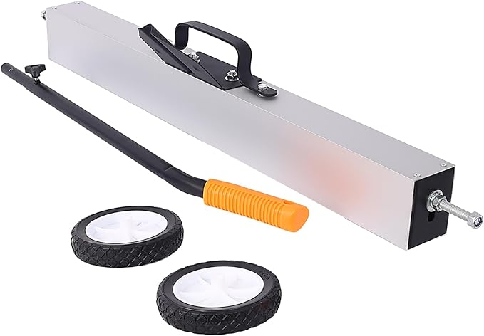 36" Rolling Magnetic Sweeper with Quick Release, Heavy Duty Push-Type Magnet for Nails, Screws, Needles Collection, 30 lb Capacity, Adjustable Telescopic Handle & 7" Wheels for Garage, Lawn, Workshop