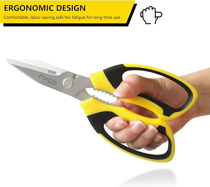 8-Inch Heavy Duty Scissors ??Ultra Sharp Stainless Steel Shears with Serrated Edge & Protective Cover, Ideal for Cardboard, Wire, Fabric & More (Yellow)