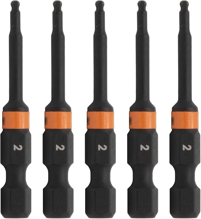 Ball-End Hex 2mm Impact Driver Bit - Railer Allen Wrench Drill Hex Bits. 1/4 Quick Release S2 Steel 2 inch 2mm Ball-End Hex Bits. (5 Pack)