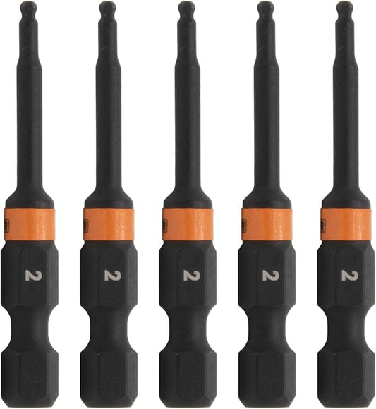 Ball-End Hex 2mm Impact Driver Bit - Railer Allen Wrench Drill Hex Bits. 1/4 Quick Release S2 Steel 2 inch 2mm Ball-End Hex Bits. (5 Pack)