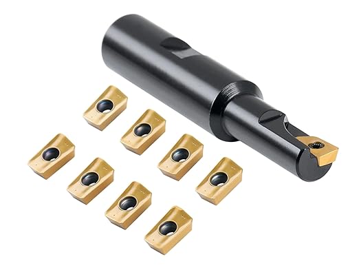 Accusize Industrial Tools 1/2" 90째 Square Shoulder Indexable End Mill w/ 10 add'l APKT11T308 Inserts, 5/8" Shank, 3-1/4" OAL, 0.433" ap, 1 Flute, APKT11T308, Carbide Insert, 0056-0913+0056-1130
