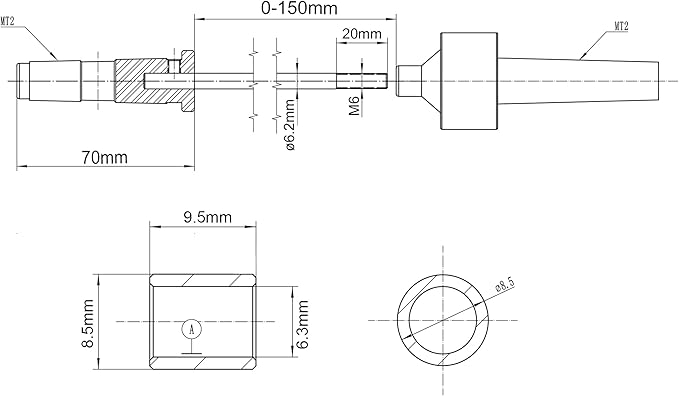 BMWOOD PM-002/MT2 Pen Mandrel Kit with 5pc Bush, 7mm Drill Bit and Mandrel Saver, MT2 for woodturning.