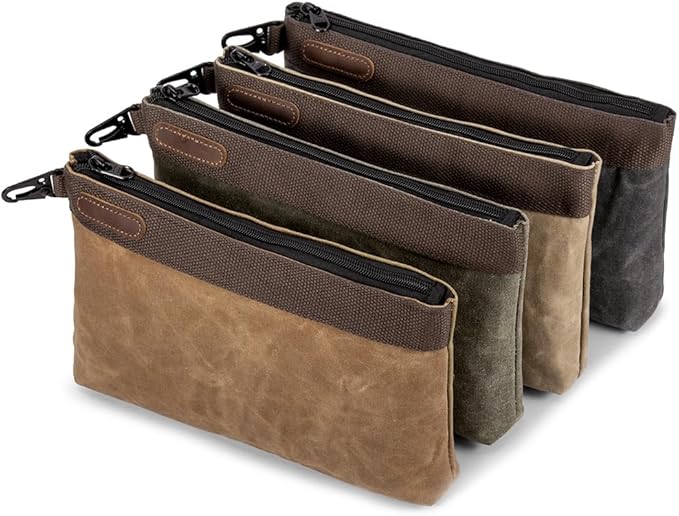 Waxed Canvas Tool Pouches 4 Pack ??11-Inch Heavy-Duty Zipper Tool Bags Set, Waterproof Utility Storage Pouches for Tools, Cables, Gear & Supplies ??Rugged Tool Organizer Bags