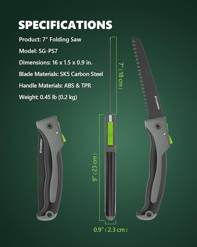 7 Inch Folding Hand Pruning Saw, Heavy Duty Foldable Camping Saw with 7??Hardened SK5 High Carbon Steel Blade Garden Folding Saw for Wood Cutting, Tree Trimming, Gardening, and Hunting