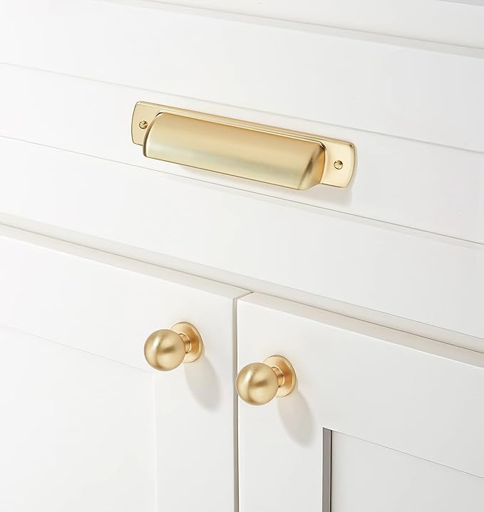 Khtumeware 10 Pack Brushed Brass Cabinet Hardware - 6 Inch(152mm) Hole Center Gold Drawer Pulls for Kitchen, Bathroom, Dresser