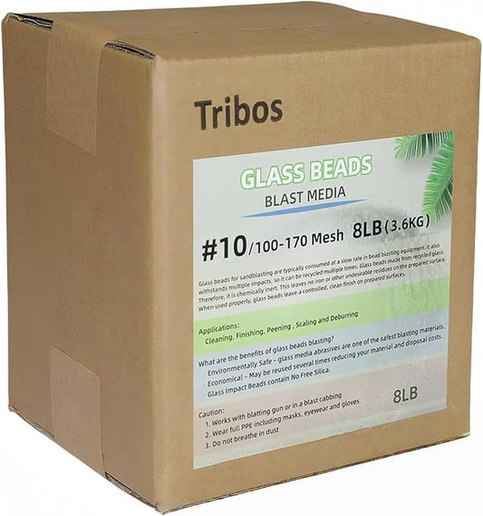Glass Bead Media for Sandblasting ??8LB Non-Silica Reusable Blasting Abrasive for Rust Removal & Surface Finishing ??Multiple Mesh Options (# 10 (100~170Mesh))