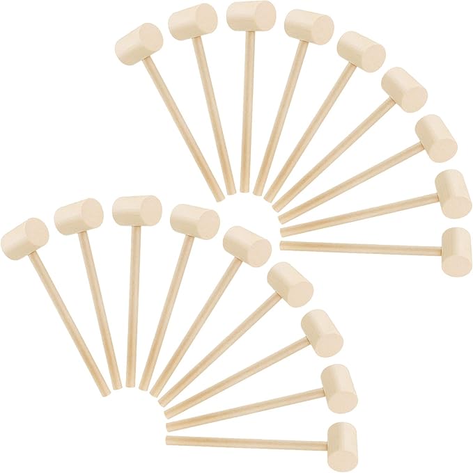 18 Pieces Mini Wooden Crab Lobster Mallets Seafood Shellfish Crab Hammer Solid Hardwood Hammer for Breakable Chocolate Heart, Cracking Seafood Tool and Craft