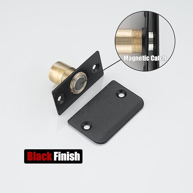 JQK Closet Magnetic Door Ball Catch Hardware, 430 Stainless Steel Catch Adjustable with Strike Plate, Black Finish 8 Pack, HBC120-BK-P8
