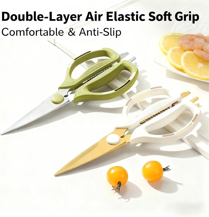 Kitchen Shears Scissors Food Scissors, 8-in-1 Multifunction Japanese Stainless Steel Meat Shears, Dishwasher Safe Sharp Shear All Purpose with Comfort Grip, Ideal for Everyday Use-Green