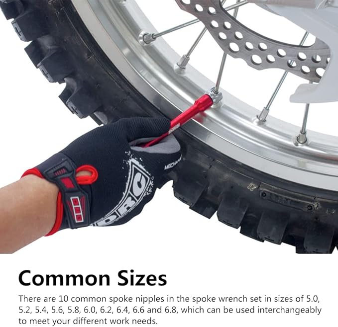 Watris Veiyi Motorcycle Spoke Wrench, 5.0-6.8mm, for Most Motorbikes (Red)