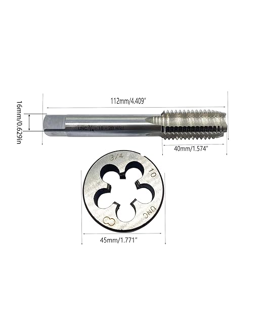 GBJ 3/4"-10 3/4"-14 3/4"-18 HSS Tap and Die Set UNF Machine Thread Tap and UNF Round Thread Die Right Hand (3/4-10 UNC)