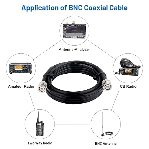 BNC Male to BNC Male Coax Cable 40ft, 50 Ohm RG58 Coaxial Cable with BNC Connectors, Black