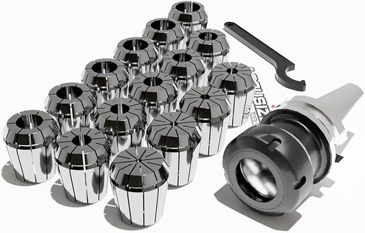 Accusize Industrial Tools BT40 Shank + 15 Pcs ER40 Collet Set + Wrench in Fitted Strong Box, BT40-ER40