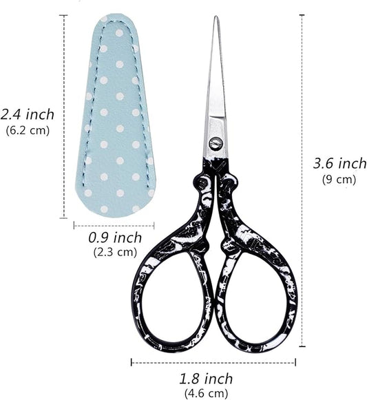 Small Scissor Crochet Scissors 3.6 Inch Precision Craft Scissors with Leather Cover Stainless Steel Scissor for Needlework Craft Art Work DIY Tool Manual Sewing Handicraft
