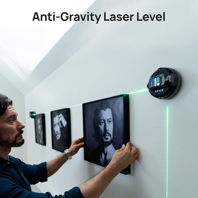 HOZO M-Cube02 Laser Level with 164ft Green Laser Measure, 360째 Rotating for P2P Laser Measure & Center Finder, Wall Mount Laser Level for Picture Hanging, Renovation & DIY, Bluetooth App, Rechargeable