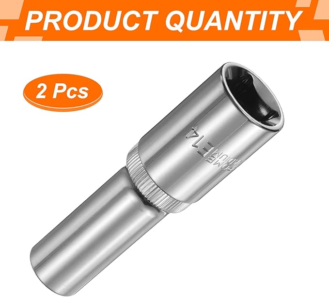 HARFINGTON 2pcs E-Torx Socket 1/2" Drive E14 Star Female Socket 3.1" Length External Torx Deep Sleeve Chrome Plating 6 Point Spline Sleeve for Auto Repairs Home Maintenance