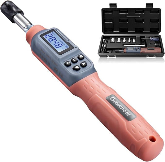 GROWNEER Digital Torque Screwdriver, 2.66-53.1 In-lbs/0.3-6 Nm, 1/4'' Drive Inch Pound Torque Screwdriver Electrician with Buzzer & LED Indicator, 27 In 1 Torque Wrench Screwdriver Set