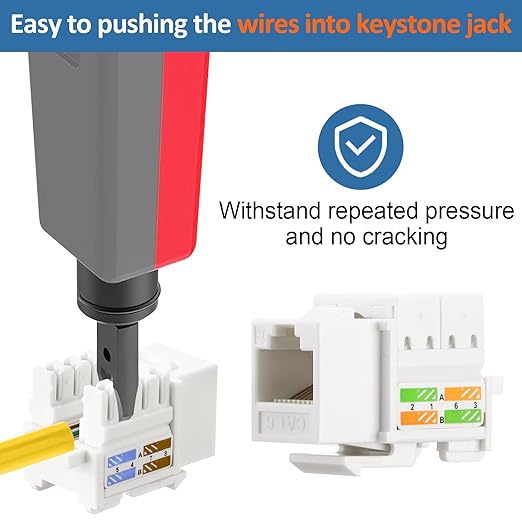 Hoteam 100 Pcs Cat6 Keystone Jacks, Rj45 Ethernet Modular Coupler Punch Down Insert, 90-Degree UTP Connector for Wall Plate, Panel and Surface Mount Box (White)