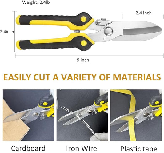 Scissors Heavy duty 9-inch, Shears Multipurpose, Stainless Steel Serrated Blades, Easy Cutting Iron Sheet, Leather, Tin, Wires, Cardboard