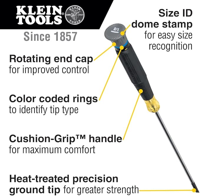 Klein Tools 85615 Mini Precision Screwdriver Set, 4-Piece Phillips and Slotted Set, Ideal for Electronics, Small Appliances, Terminal Blocks