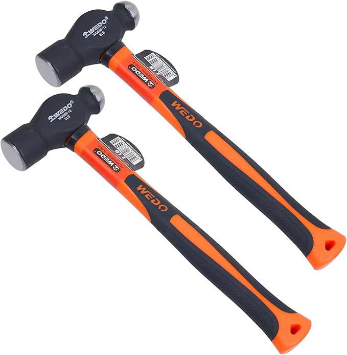 WEDO 2PCS Ball Pein Hammer Set,2lb+2lb,Fiberglass Handle,Ball Peen Hammer,Length 340mm,High Carbon Steel,Shock Resistant,Non-Slip Handle,Die-forged