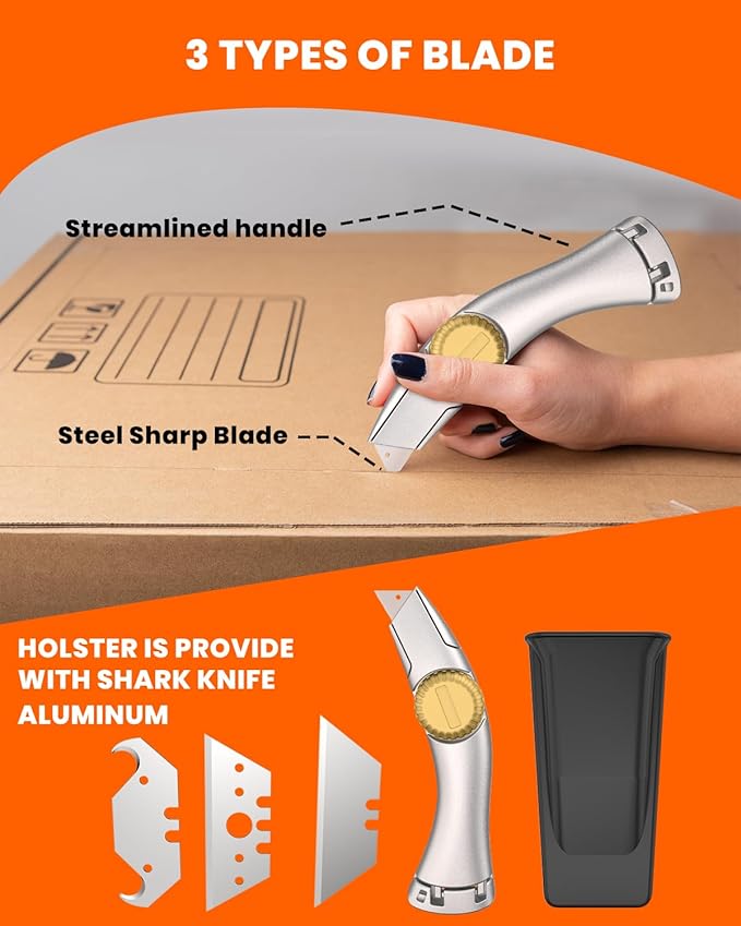 4PCS Silver Fixed Blade Roofing Knife, Heavy Duty Utility Knife for Drywall, Vinyl, Carpet Cutting, Metal Roofing Tools with Portable Storage Sheath, Replacement Blades, Navajas para Roofing