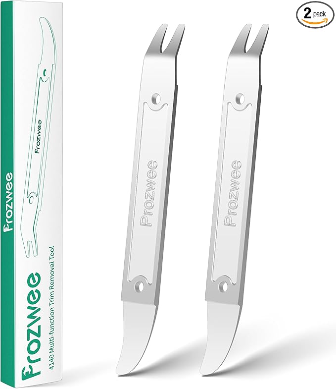 4140 Steel Durable Pay Bar,Multi-Function Trim Removal Tool for Compact Panel,Auto Trim Interior,Sheet Metal,Fasteners,Also for Bumper Retainer Clips-2PCS Silvery