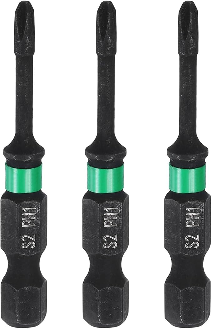 HARFINGTON 3pcs #1 Impact Phillips Screwdriver Bit PH1 1/4" Hex Shank 2" (50mm) Long 0.1" Rod Magnetic Cross Head Drill Bits S2 Steel Industrial Screw Driver for Impact Power Drivers