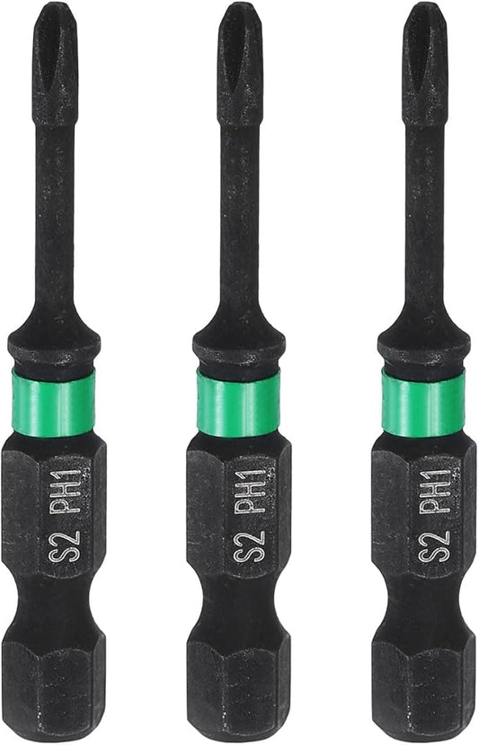 HARFINGTON 3pcs #1 Impact Phillips Screwdriver Bit PH1 1/4" Hex Shank 2" (50mm) Long 0.1" Rod Magnetic Cross Head Drill Bits S2 Steel Industrial Screw Driver for Impact Power Drivers