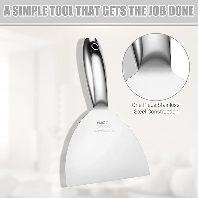 Putty Knife Set, 4Pcs 2",3",4",6" One Piece Putty Knives for Spackling, Drywall, Paint, and Wallpaper Removal, Premium Polished All-Metal Stainless Steel Putty Knife for Smooth Finish