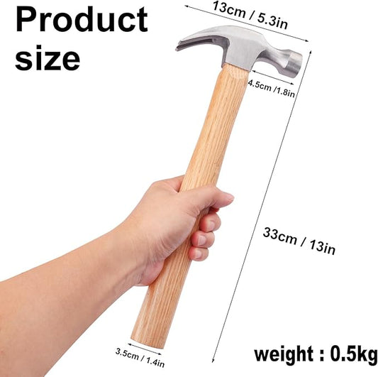 4 Pack 16 Ounce Claw Hammer with Wooden Handle, Durable Forged Steel Heads, Wooden Claw Hammer, Nail Hammer for Carpentry, Framing, Demolition & More