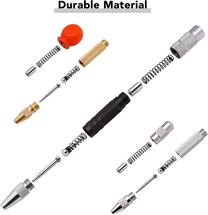 4 Pack 5 Inch and 6 Inch Automatic Center Punch Set, Adjustable Spring Loaded Center Punch and Metal Engraving Pen for Metal Wood Working with Tool Storage Bag