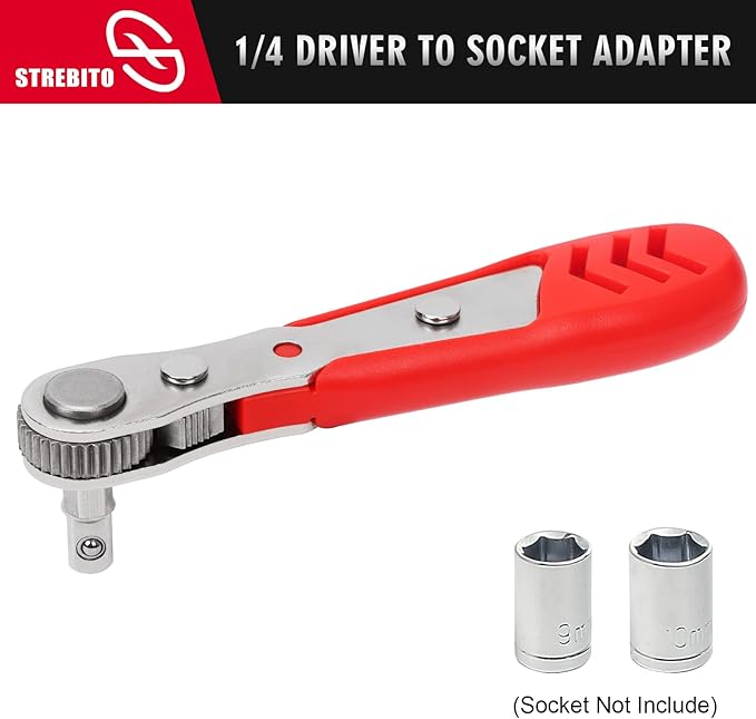 STREBITO Right Angle Screwdriver Set, Low Profile 26 Piece Small Ratchet, Stubby 90 Degree Ratcheting Screwdriver, Mini 1/4 Bit EDC Tool for Tight Spaces, Bike