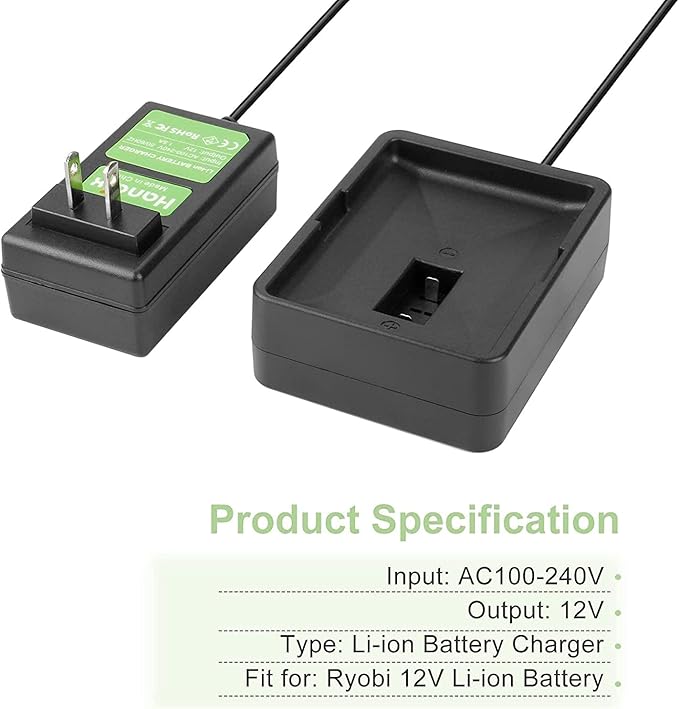 12V 3Ah Battery and Charger Compatible with RYOBI CB120L CB121L BPL-1220 130503001 130503005,BS12CA BID-1201 CAH120LK CD100 BID-1201 for RYOBI 12V Battery