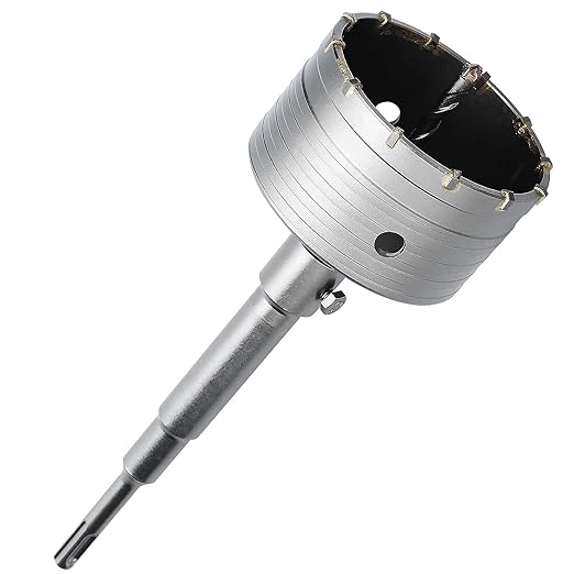 4 inch / 100mm Concrete Hole Saw with SDS Plus Shank Connecting Rod, 6.3mm Tungsten Carbide Tip for Concrete Cement Brick Wall