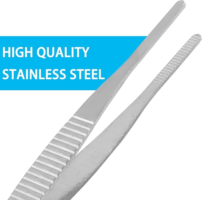 4Pcs 5 Inch Stainless Steel Tweezers with Precision Serrated Straight Tips, Non-slip Multitool Tweezers for Cooking, Repairing, Medical, Garden
