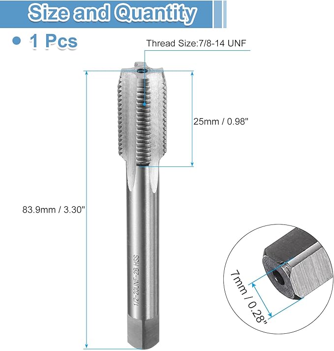 uxcell Hand Bottom Tap 1/2-20 UNF 2B Thread Bottoming Style Threading Taps High Speed Steel HSS6542 Straight Flutes Screw Tapping Tool
