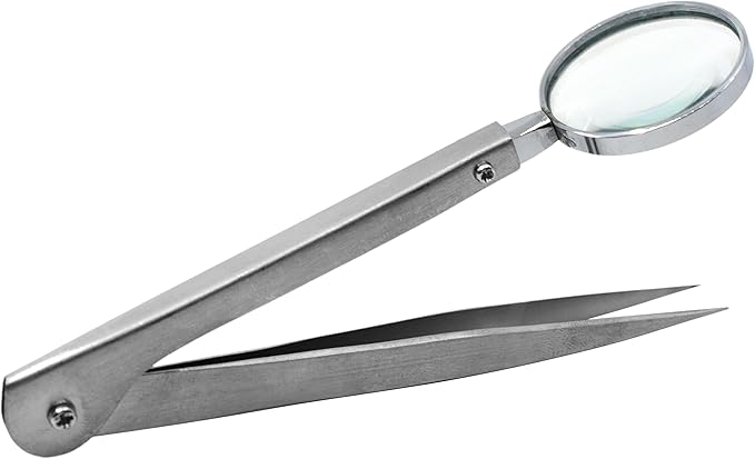 EISCO Forceps with Built-in Magnifying Glass, 5" - Fine Tip Tweezers Excellent for Detailed and Precise Work- Eisco Labs