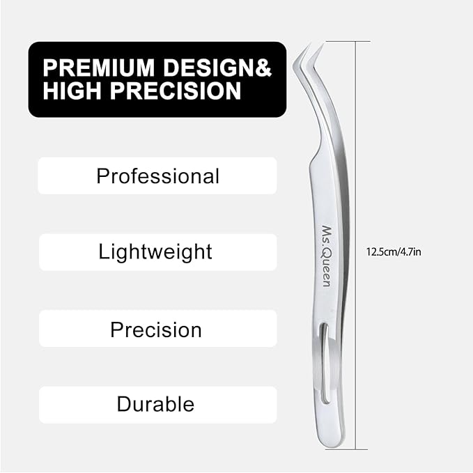 Ms.Queen Eyelash Extension Tweezers,Precision Fine Tip Grip Lash Tweezers for Individual and Volume Eyelash Extensions