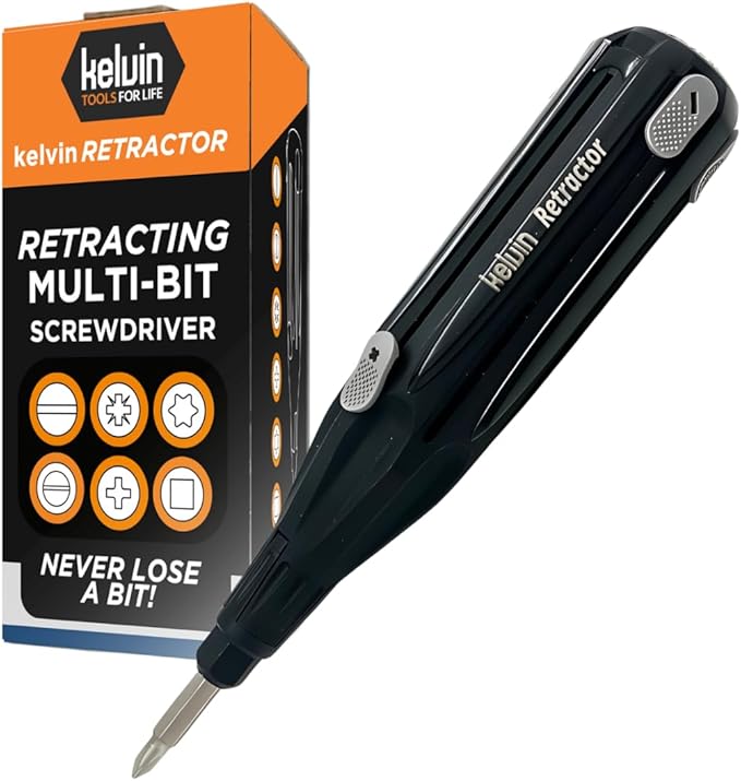 Kelvin Tools Retractor - Retractable All-In-One Screwdriver Quick Change Phillips Head and Flat Head, Upgraded Retract-A-Bit Screwdriver, Durable & Lightweight - MADE in NORTH AMERICA