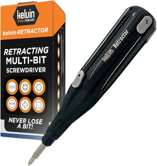 Kelvin Tools Retractor - Retractable All-In-One Screwdriver Quick Change Phillips Head and Flat Head, Upgraded Retract-A-Bit Screwdriver, Durable & Lightweight - MADE in NORTH AMERICA