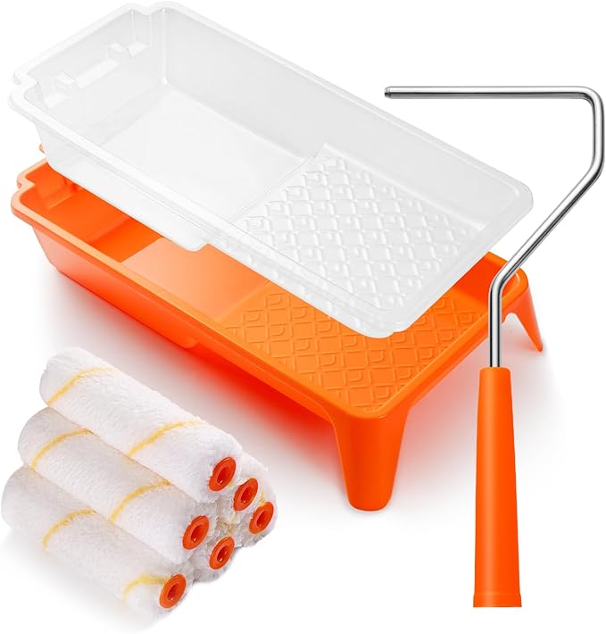 9 Pcs 4 Inch Small Paint Roller Kit with Microfiber Paint Roller Covers, Paint Tray with Liner, Mini Paint Roller for Painting Wall, Door, Cabinet